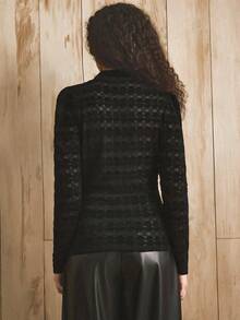 Revavyn Revavyn Blusa casual/de trabajo de cuello alto simulado, ajustada y vintage para mujer, elegante y chic, para primavera/otoño - Negro - Ver 6