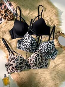 3pcs Women's Leopard Print Hollow Out Underwire Bra Set ClassicAnimalPrint - Multicolor - View 3