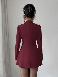 Elenzga Chaqueta de moda para mujer con decoración de strass que ajusta la cintura - Burdeos - Ver 2