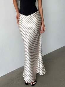 Aloruh Women's Elegant Low Waist Striped Print Fishtail Skirt - Multicolor - View 9