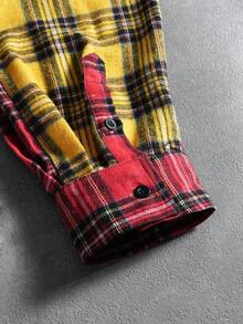 PAVTROS Manfinity Streetrush Men's Street-Style Popular INS Matching.Men's Streetwear,Men's Contrast Plaid Long Sleeve Shirt Collar Shirt,Cotton,Long Sleeve Shirts,Red Plaid Shirt,Christmas,Street Style, Boyfriend Gift Vintage Jacket Cropped Men Jacket Plaid Jacket Men - Multicolor - View 10