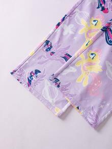 My Little Pony X SHEIN 少女夢幻甜美滿版印花針織圓領淺紫色上衣與長褲秋冬睡衣套裝 薰衣草紫色睡衣套裝 少女獨角獸睡衣套裝 - 淡紫色 - 查看 8