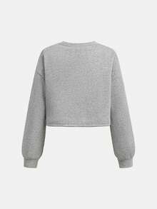 少女印花圆领短款卫衣和裤子休闲套装 - 灰色 - 查看 10