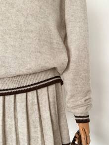 Muvela 女式高领长袖羊毛毛衣，复古学院风，休闲舒适，适合日常穿着、返校、下午茶、秋季 - 杏色 - 查看 5