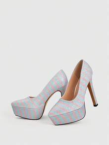 CUCCOO LuxiPop Zapatos de tacón con plataforma elegantes y de moda con rayas brillantes y resistentes al agua para fiestas