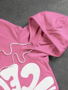 PAVTROS 男士字母印花长袖连帽衫带口袋休闲套装，搭配休闲裤，秋冬款 - 粉色 - 查看 5