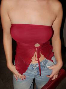 Turnttoni 束邊不對稱裙擺背心上衣 - 酒紅色 - 查看 5