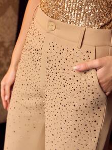 MOTF PREMIUM TAILORED RHINESTONE DETAIL PANTS - Coffee Brown - View 7