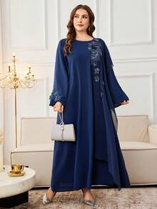 Al Najma New Elegant Sequin Embroidered Long Sleeve Slim Maxi Dress - Royal Blue - View 5