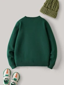 PrepCrw 1 pieza Suéter de cuello redondo verde con gráfico de cachorro lindo, elegante y casual, estilo escolar urbano para niñas preadolescentes, versátil para salidas, reuniones, regreso a la escuela, adecuado para invierno, otoño, Navidad - Verde - Ver 3