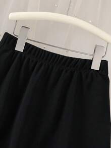 SHEIN Tween Girls Casual Elegant Long Sleeve Dolman Collar Jacket And High Waist Versatile Mini Skirt Set, Spring/Autumn - Black - View 7