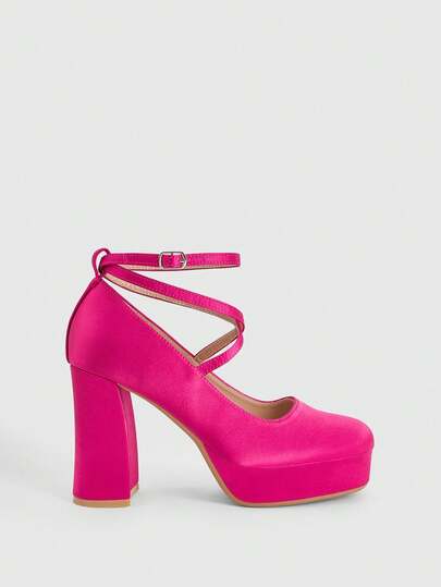 CUCCOO LuxiPop 女士厚底派对礼服高跟鞋，方头粗跟交叉绑带缎面正式高跟鞋，千禧风格派对约会鞋，时尚正式厚底高跟鞋，紫红色 - 完美适用于派对和婚礼，是时尚爱好者的理想礼物，感恩节特惠，也适合情人节和圣诞节派对