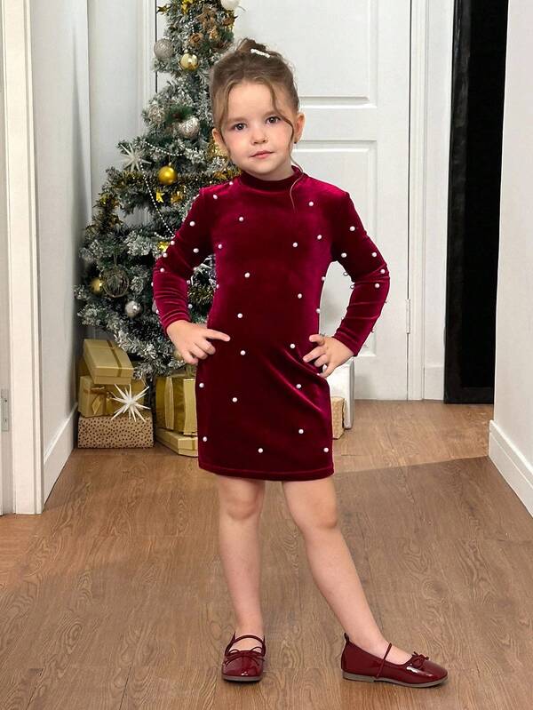 Easowa Young Girls' Solid Velvet Beaded Long Sleeve Dress, Suitable For Christmas Party, Daily Wear, Birthday, Princess Outfits, And Mother-Daughter/Sister Matching In Autumn/Winter Girls Christmas Dress Long Sleeve Dress Girls Christmas Dress Girls Maroon Dress For Girl Maroon Dress Girls Long Sleeve Velvet Dress Girls Burgundy Velvet Dress Girls Pearl Embellished Dress Girls Autumn Dress Kids Burgundy Velvet Dress For Girls Burgundy Velvet Dress For Girls Christmas Dress Kids Red Dress For Girl