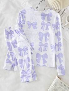 女士睫毛刺绣抓绒罗纹长袖上衣和裤子睡衣家居服套装 - 彩色 - 查看 2