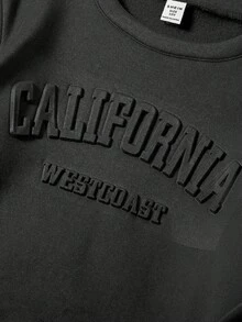 SHEIN Sparklyn 2件套少女字母图案圆领长袖上衣和裤子套装 - 黑色 - 查看 3