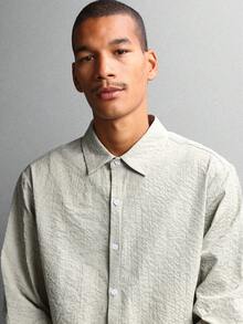 SUMWON Chemise à manches longues et col étalé en seersucker texturé, coupe regular, pour une tenue casual chic - Vert - Voir 3