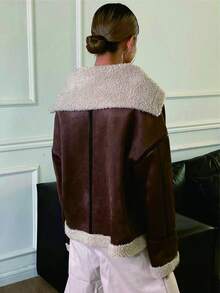 DAZY 人造毛皮连帽短款女式外套，羊毛内衬，常规版型，冬季女式外套 - 鏽棕色 - 查看 2