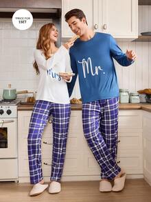 CoupledUp Valentine's Day Plaid Text Pattern Men's Loungewear Set, Winter Clothes - Multicolor - View 1