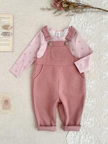 Baby Girl Outfits 2pcs/Set Winter And Spring Outfits For Girl Casual And Cure Daily Style Loose Suit, Long Sleeves Flower-Printing Basic Top& Jumpsuit - Pink - View 3