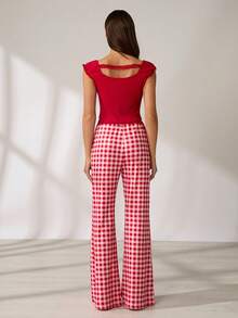 Ensemble de pyjama femme décontracté à carreaux colorblocks style INS