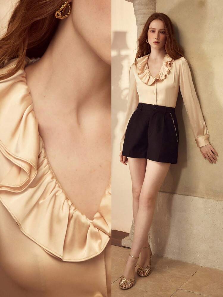 BLUSA DE MANGA LONGA COM GOLA BABADO