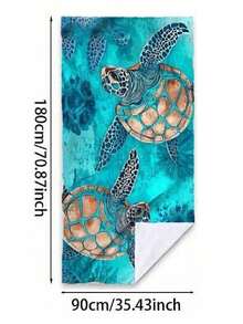 SHEIN 1pc Sea Turtle In Ocean Print Beach Towel, Oversized Large Towel, Super Soft And Quick Drying, Multi-Use Summer Bath Towel For Yoga, Swimming, Fitness, Camping, Sandbeach, Ideal HolidayTravel Essentials Travel Accessories - Multicolor - View 9