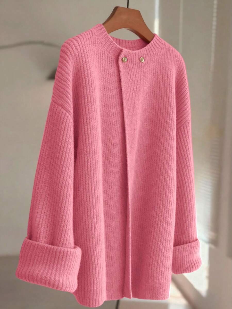 GlowEve New Stylish Cardigan For Women, European And American Chic Versatile Minimalist Fashion Knit Top - Hot Pink - View 1