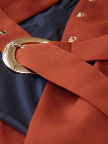 Aveloria Modichic 女士简约纯色长袖上衣和裤子两件套套装，通勤装 - 橘色 - 查看 8