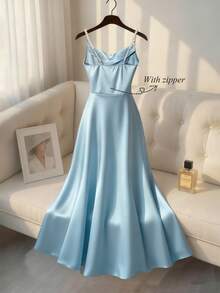 SHEIN Franclia Women's Elegant Satin Pearl Slip Dress, Shiny Fabric, Suitable For Commute, Party, And Events