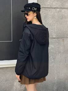 Casual All-Match Versatile Teen Girl Street Chic Daily Warm Hooded Loose Padded Coat - Black - View 2