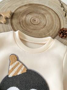 SHEIN 2 pièces Ensemble sweat-shirt à manches longues avec imprimé renne de Noël pour bébé garçon et pantalon en polaire à carreaux, automne - Bleu ciel - Voir 4