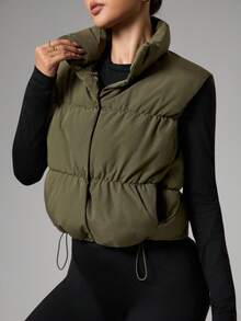 Dewbera Dewbera K2 Short Slim Fit Stand Collar Military Green Padded Vest Fleece Jacket For Women, Winter Jacket For Women, Gift For Women - Army Green - View 5