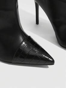 CUCCOO SZL Women's Pointed Toe Ruched Design Fashion High Heel Knee-High Boots - Black - View 8