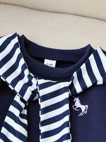 SHEIN 3pcs Baby Boy Baby Girl Unisex Infant Toddler 6M-3T Embroidered Pattern Crew Neck Thermal Lined Sweatshirt And Striped Shawl Collar Pants Set, Autumn/Winter Baby Casual Sets Baby Autumn Outfits Baby Tracksuit Baby Winter Outfits Baby Sweat Outfits Baby Boy Outfit Baby Boy Outfit Set Baby Boy Clothes Boys Outfit Sets Fall Kids Boys - Blue - View 9