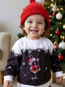 3pcs Young Boy Snowflake Print Crew Neck Sweatshirt,Autumn,Family Matching Mommy And Me Christmas,Thermal Lined Thick Fabric Comfortable For Winter - Black and White - View 7