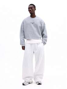 Áo sweatshirt nam dáng ngắn cổ tròn SUMWON in chữ, tay dài, kiểu dáng thường ngày, phong cách đường phố. - Màu Xám nhạt - Xem 6