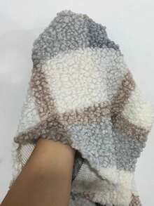 SHEIN PETITE PETITE Women's Autumn/Winter Long Sleeve Double Pocket Plaid Fluffy Jacket - Multicolor - View 7