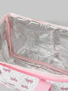 ROMWE Kawaii 1 Túi đựng đồ ăn trưa giữ nhiệt dễ thương có họa tiết nơ chấm bi màu hồng dung tích lớn - Hồng - Xem 6