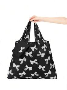 ROMWE Kawaii Túi đựng đồ họa tiết nơ thời trang, Túi tote mua sắm có thể gấp gọn, dung tích lớn, có ví đựng tiền xu - Nhiều màu - Xem 8