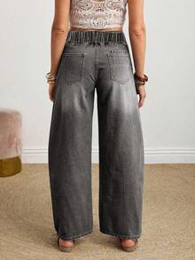 EMERY ROSE Denim Casuais Soltos com Bolsos e Babados para Mulheres Plus Size