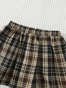 Cozy Pixies 2件套女婴卡通熊格子印花长袖套头卫衣和松紧腰裙套装 - 棕色 - 查看 5