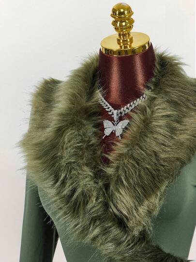 Amplova Women's Y2K Fashion Faux Fur Collar Patchwork Tight Long Sleeve T-Shirt