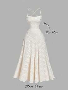 SHEIN MOD Women's Apricot Knitted Jacquard Backless Dress, Elegant Party Dress, New Year Dress,Christmas Women's Clothing, Thanksgiving Outfit,Elegant Party Dresses,Graduation Dress