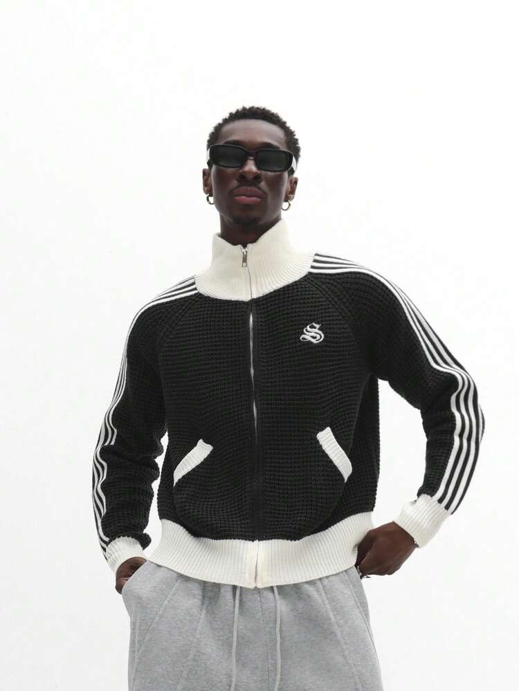 Knitted Zip Cardigan With Tape Detail