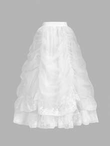 SHEIN MOD Black Lace & Mesh Gothic Style Skirt - White - View 2