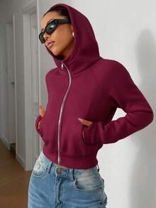 SHEIN EZwear بلوزة رياضية نسائية بسحاب باللون البرغندي، بأكمام راجلان، مناسبة لحفل التخرج في الخريف/الشتاء، العودة إلى المدرسة، زي موحد للمعلمات النسائية، خريفية للنساء - عنابي اللون - مشاهدة 5