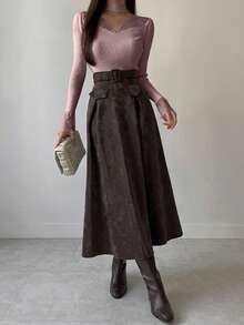 DAZY Women's Contrast Lace Hollow Out Fitted Long Sleeve Sweater, White, Spring/Autumn - Dusty Purple - View 5