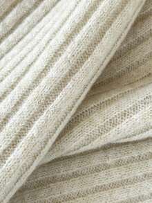 Elamini Áo len dài tay màu trơn cổ lọ ôm vừa vặn thời trang dành cho nữ - Màu be - Xem 5