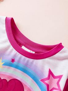 My Little Pony X SHEIN Young Girl Cute Cartoon Pink Pony & Rainbow Pattern Round Neck Long Sleeve Knit Fuchsia T-Shirt - Multicolor - View 5