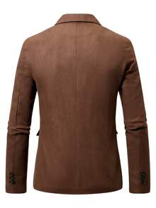 Manfinity Mode 男士纯色翻领单排扣休闲西装长袖西装外套，棕色，优雅男士时尚商务正装 - 咖啡棕 - 查看 2